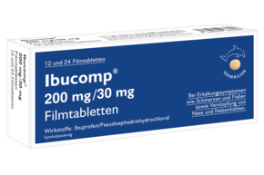 Sie sehen eine Packung Ibucomp® lindert Erkältungssymptome, Produktbild: 01 Ibucomp® lindert Erkältungssymptome, A-Nr.: 5529320 - 01