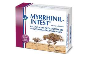 Sie sehen eine Packung MYRRHINIL-INTEST ® überzogene Tabletten, Produktbild: 01 MYRRHINIL-INTEST ® überzogene Tabletten, A-Nr.: 5501824 - 01
