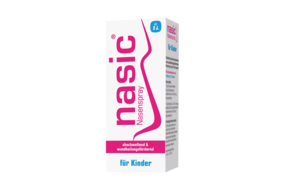 Sie sehen eine Packung nasic® Nasenspray für Kinder, Produktbild: 01 nasic® Nasenspray für Kinder, A-Nr.: 3524212 - 01