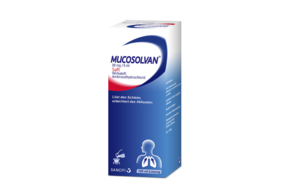 Sie sehen eine Packung Mucosolvan® 30 mg / 5 ml - Saft, Produktbild: 01 Mucosolvan® 30 mg / 5 ml - Saft, A-Nr.: 3517985 - 01