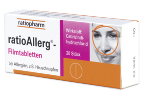 Sie sehen eine Packung ratioAllerg® Filmtabletten, Produktbild: 01 ratioAllerg® Filmtabletten, A-Nr.: 2433631 - 01